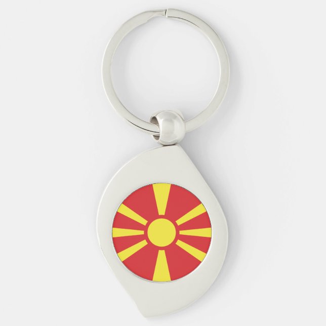 Flagga NordMakedonien Swirl Silverfärgad Nyckelring (Framsidan)