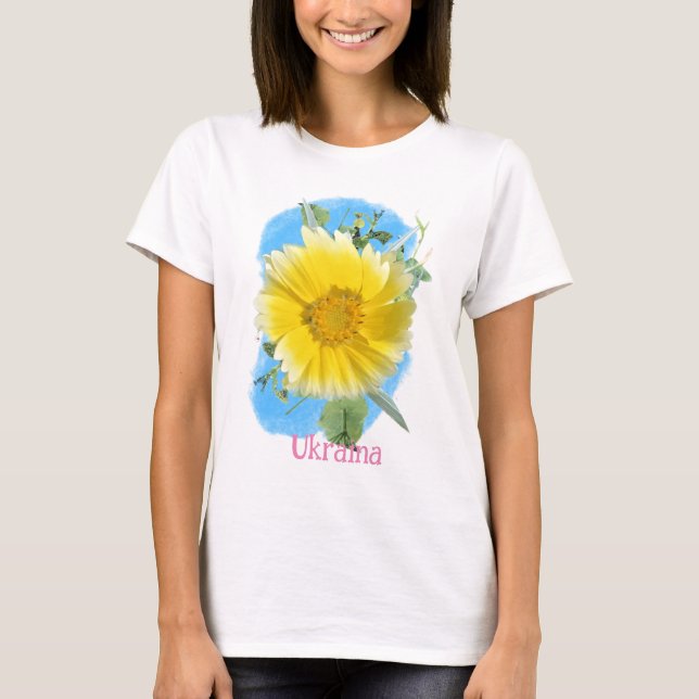 Flagga och blommor från Ukraina T Shirt (Framsida)