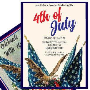 Flagga och Eagle Patriotic 4:e juli Cookout Party Inbjudningar