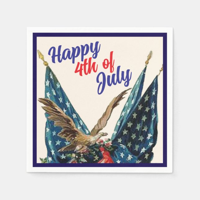 Flagga och Eagle Patriotic 4:e juli Cookout Party Pappersservett (Framsidan)