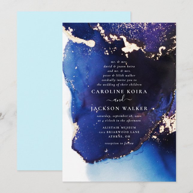 Flagga och Guld-alkohol Bläck Bröllop Inbjudningar (Fram/baksida)