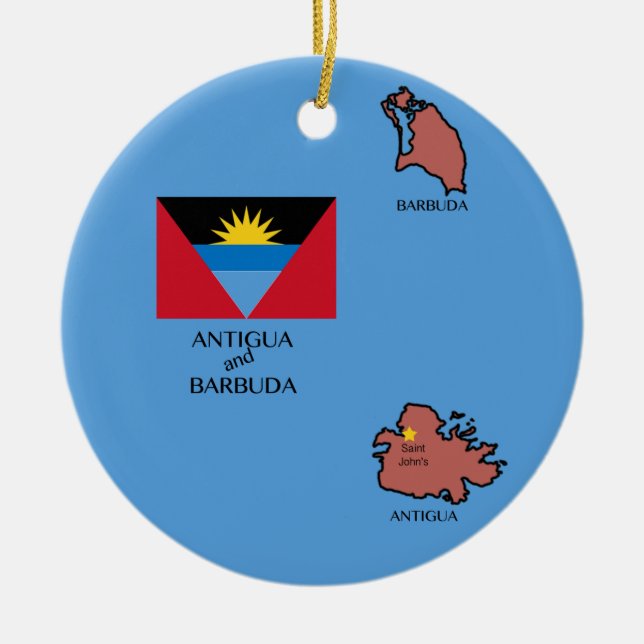Flagga och karta av Antigua och Barbuda Julgransprydnad Keramik (Framsidan)