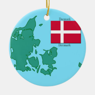 Flagga och karta av Danmark Julgransprydnad Keramik