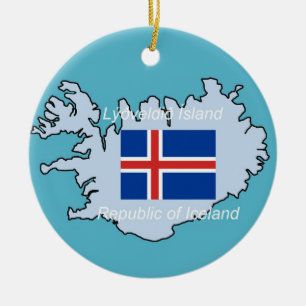 Flagga och karta av islandet julgransprydnad keramik