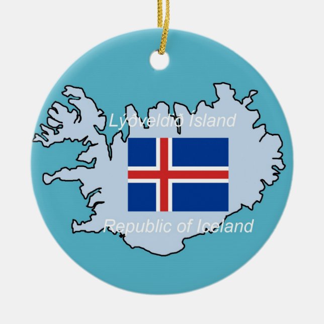 Flagga och karta av islandet julgransprydnad keramik (Framsidan)
