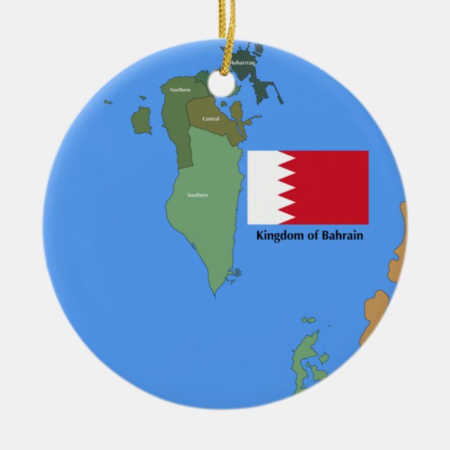 Flagga och karta av kungariket av Bahrain Julgransprydnad Keramik (Framsidan)