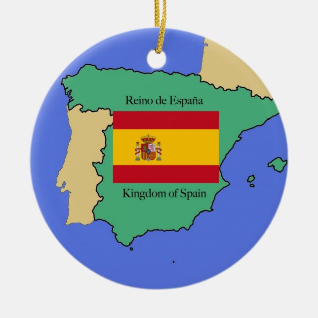 Flagga och karta av Spanien Julgransprydnad Keramik (Framsidan)