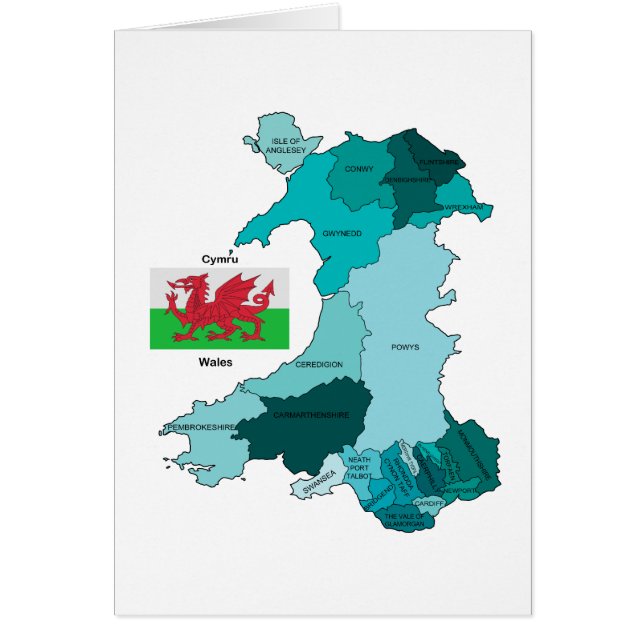 Flagga och karta av Wales Hälsningskort (Framsidan)