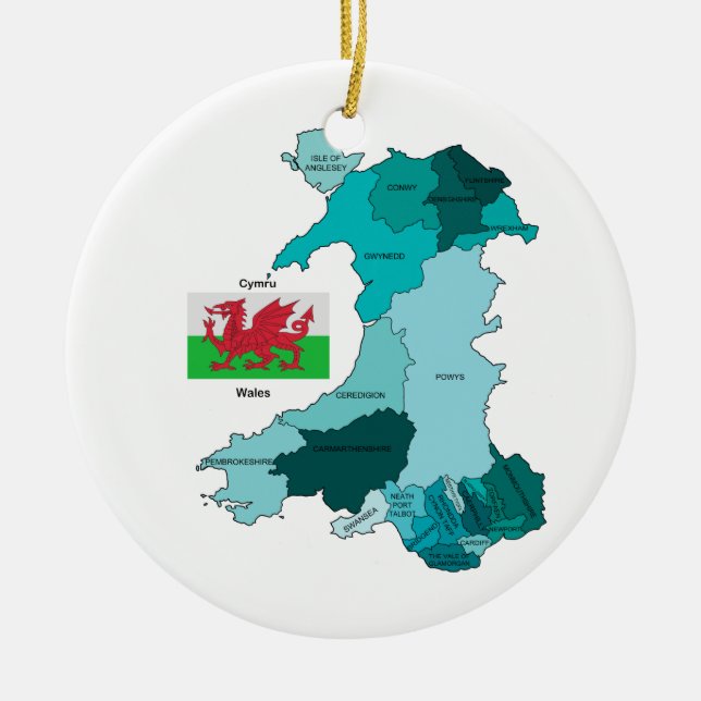 Flagga och karta av Wales Julgransprydnad Keramik (Framsidan)