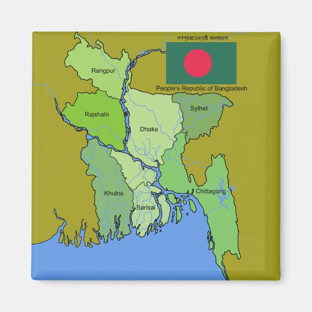 Flagga och Karta i Bangladesh Magnet (Framsidan)