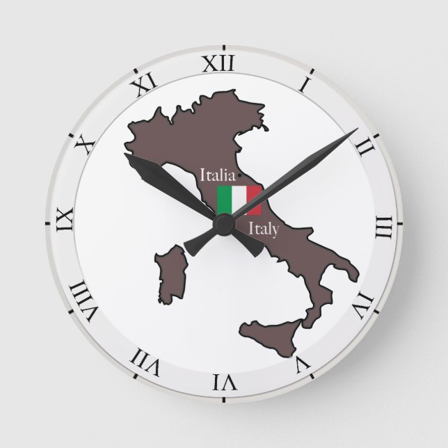Flagga och Karta i Italien Rund Klocka (Framsida)