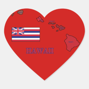 Flagga och Karta på Hawaii Hjärtformat Klistermärke