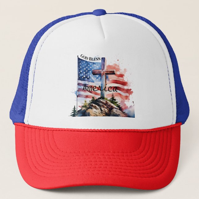 Flagga och kors "Gud välsigne Amerika" Keps (Framsida)