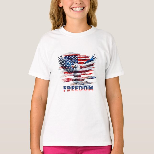 Flagga och örn till United Stater.Freedom. T Shirt (Framsida)
