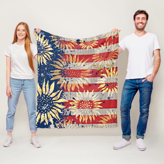 Flagga och solblommor fleecefilt (På plats)