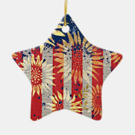 Flagga och solblommor julgransprydnad keramik