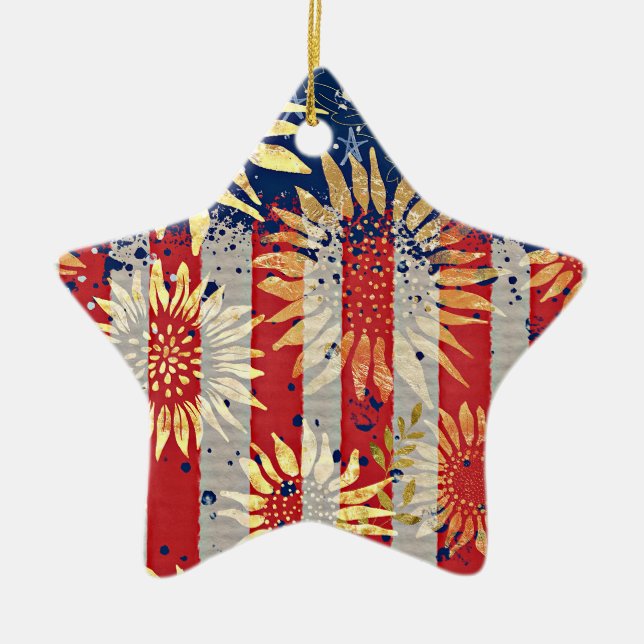 Flagga och solblommor julgransprydnad keramik (Framsidan)