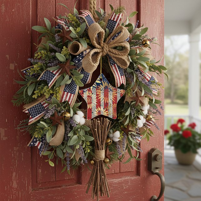 Flagga och solrosor julgransprydnad keramik (Skapare uppladdad)