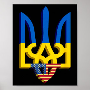 Flagga Och Vapen För Ukraina Med Amerikansk Fla Poster