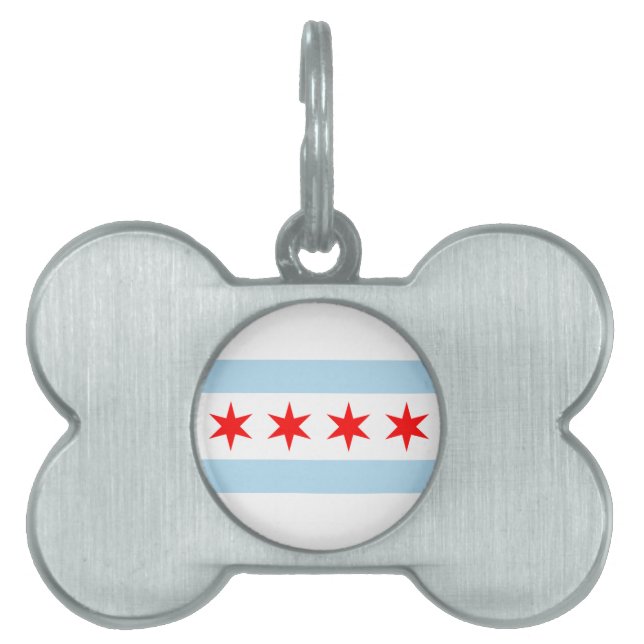 Flagga of Chicago Hund Bone Märkre ID-bricka Husdjur (Framsidan)