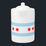 Flagga of Chicago, Illinois<br><div class="desc">Tekanna med flagga av Chicago (Illinois största stad),  vit och ljusblå strimlad flagga med fyra röda stjärnor</div>