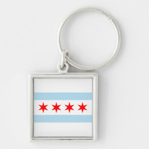 Flagga of Chicago, Illinois Keychain Fyrkantig Silverfärgad Nyckelring
