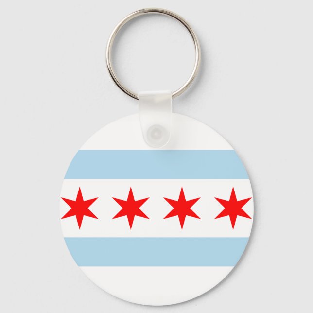 Flagga of Chicago, Illinois Keychain Nyckelring (Framsida)
