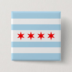 Flagga of Chicago, Illinois Pinback Button Knapp
