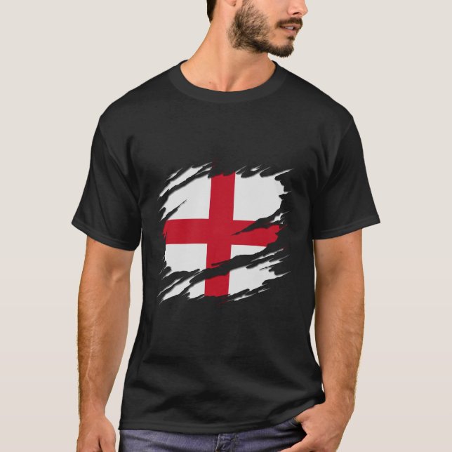 Flagga of England St George's Kor rippat Reveal T Shirt (Framsida)
