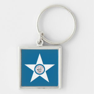 Flagga of Houston, Texas Keychain Fyrkantig Silverfärgad Nyckelring