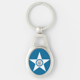 Flagga of Houston, Texas Keychain Ovalt Silverfärgad Nyckelring