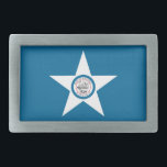 Flagga of Houston, Texas Rectangular Bälte Bu<br><div class="desc">Bälte Buckle with flagga of Houston,  Texas; blue flagga med Houstons försegling i en vit stjärna,  med illustration av tåg</div>