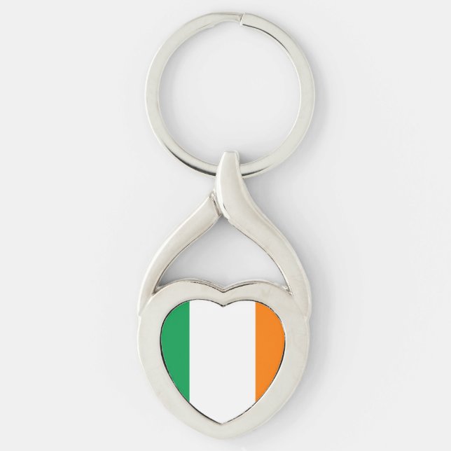 Flagga of Ireland Heart Twisted Heart Silverfärgad Nyckelring (Framsidan)