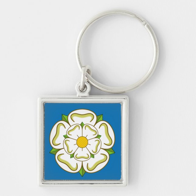 Flagga of Yorkshire (UK) Keychain Fyrkantig Silverfärgad Nyckelring (Framsidan)