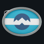Flagga Ogden, Utah<br><div class="desc">Bälte Buckle med en design med flagga Ogden, Utah. En blå och vit flagga med bergstoppar i mitten</div>