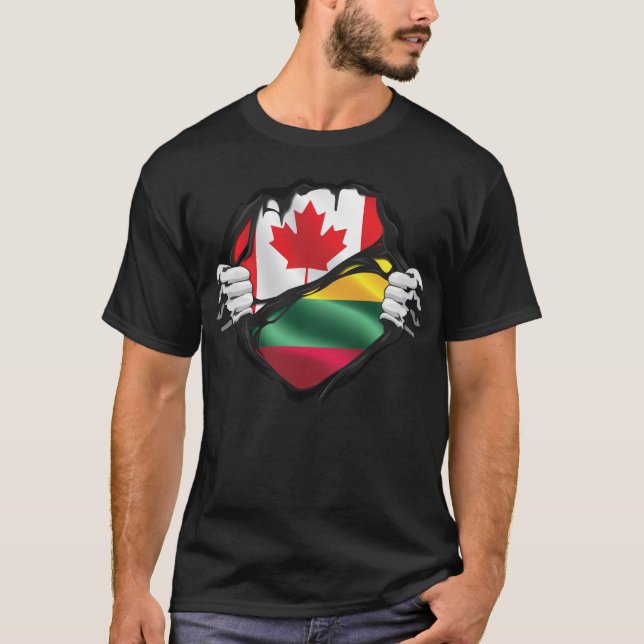 Flagga om rippade rötter i kanadensisk Händer T Shirt (Framsida)
