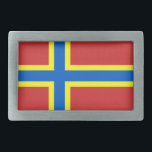 Flagga Orkney Bälte Buckle<br><div class="desc">Bälte Buckle med formgivning med en flagga av det historiska grevskapet Orkney, i Skottland, Underbara Storbritannien; röd flagga med blått och gult Nordiska kor</div>