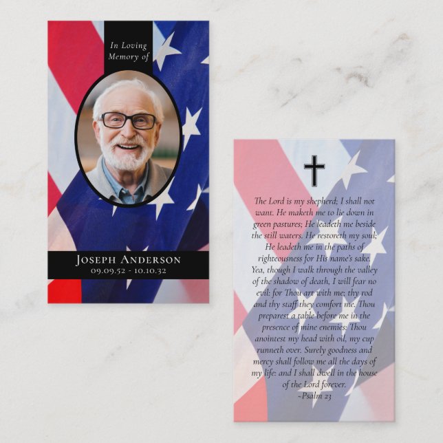 Flagga Oval Photo Military Funeral Prayer Card (Fram/baksida)