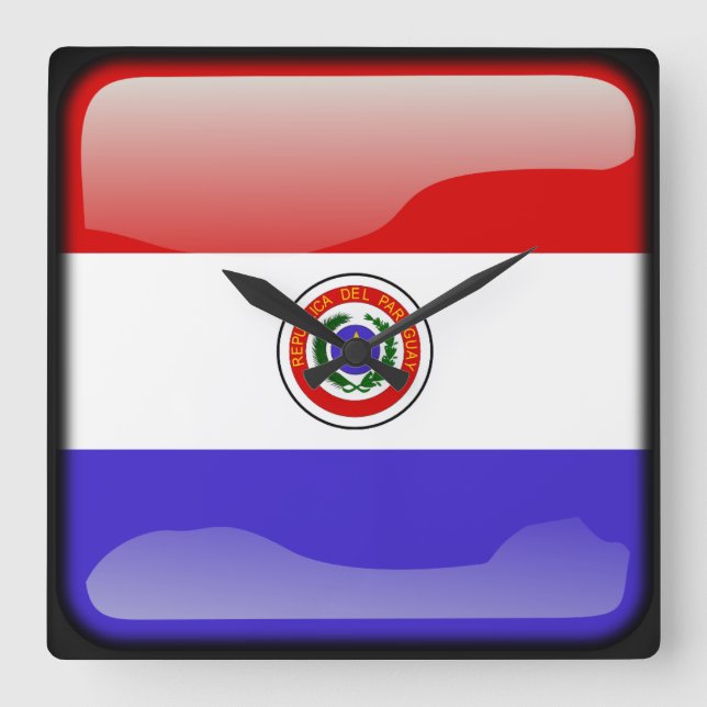 Flagga Paraguay Fyrkantig Klocka (Framsida)