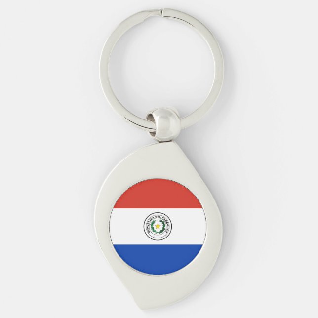 Flagga Paraguay Swirl Silverfärgad Nyckelring (Framsidan)
