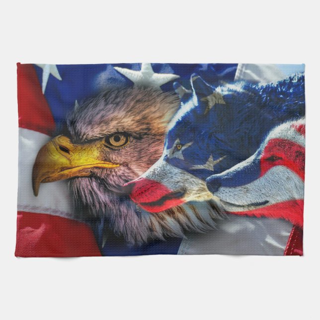 Flagga Patriotic Örn Varg Kökshandduk (Horisontell)