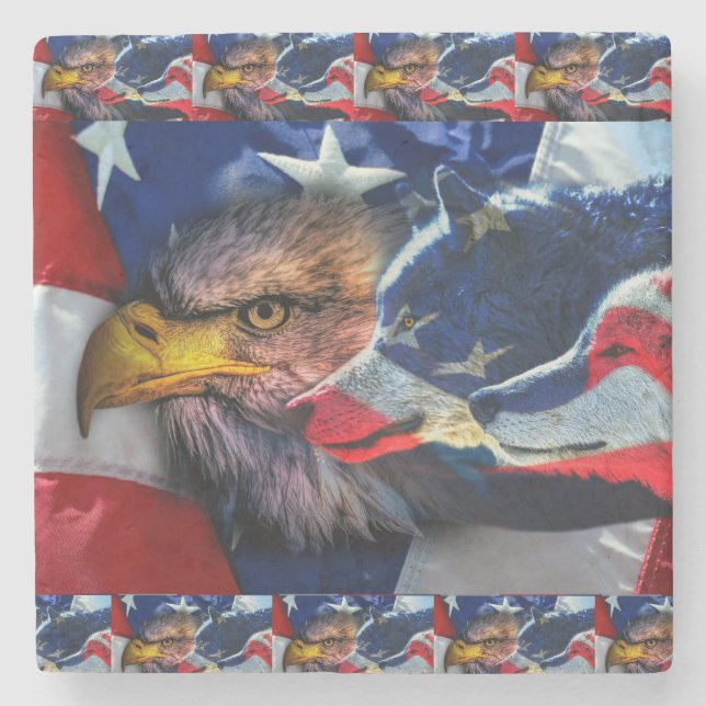 Flagga Patriotic Örn Varg Stenunderlägg (Framsidan)