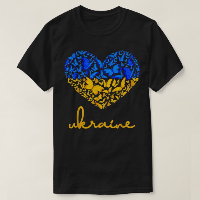 Flagga Peace Ukraina Flagga Butterfly Heart T Shirt (Design framsida)