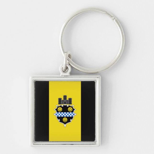 Flagga Pittsburgh, Pennsylvania Keychain Fyrkantig Silverfärgad Nyckelring (Framsidan)