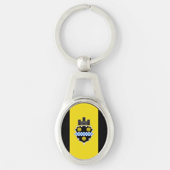 Flagga Pittsburgh, Pennsylvania Keychain Ovalt Silverfärgad Nyckelring (Framsidan)