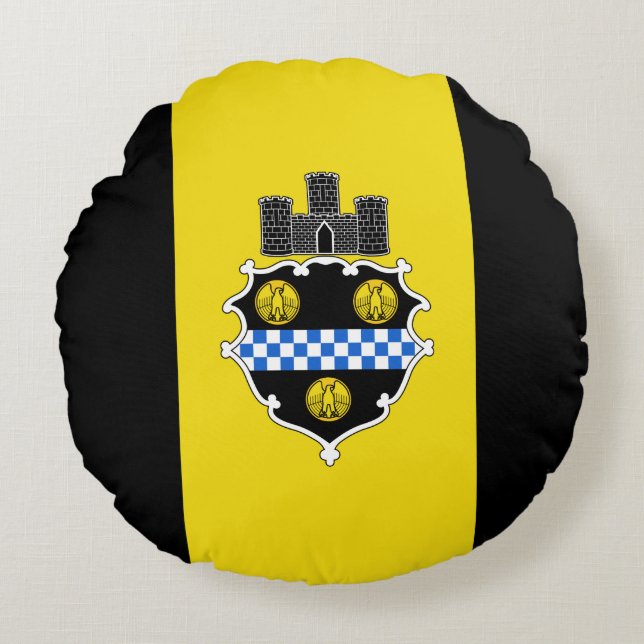 Flagga Pittsburgh, Pennsylvania Round Pillow Rund Kudde (Framsidan)