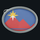 Flagga Pocatello, Idaho<br><div class="desc">Bälte Buckle med en konstruktion med flagga Pocatello, Idaho. En blå flagga med röda berg och en gult stjärna</div>