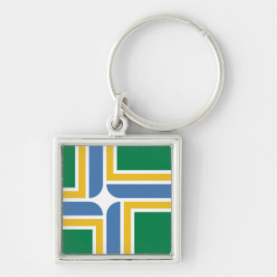 Flagga Portland, Oregon Keychain Fyrkantig Silverfärgad Nyckelring