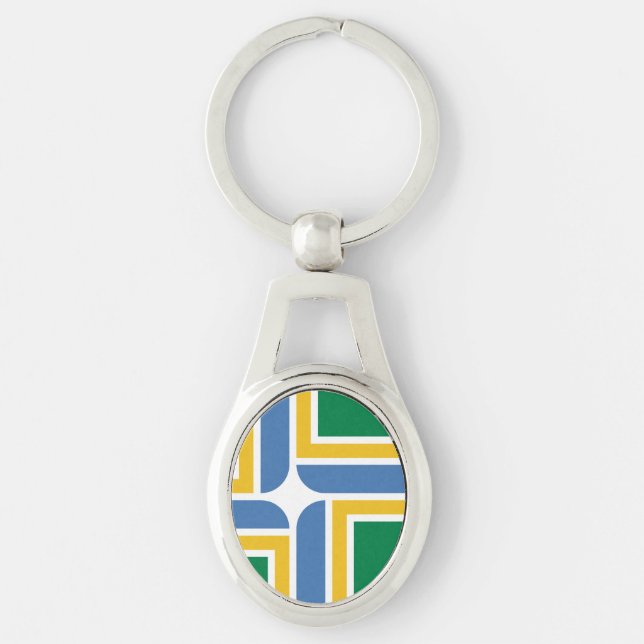 Flagga Portland, Oregon Keychain Ovalt Silverfärgad Nyckelring (Framsidan)