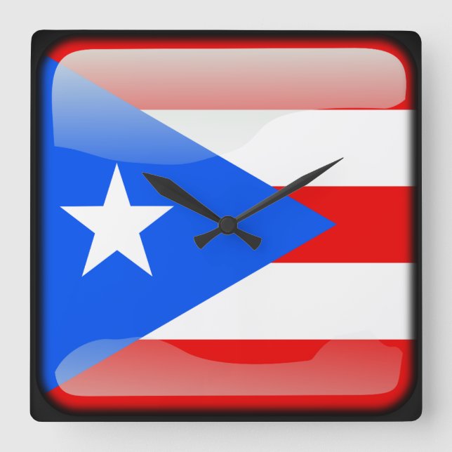 Flagga Puerto Rico Fyrkantig Klocka (Framsida)